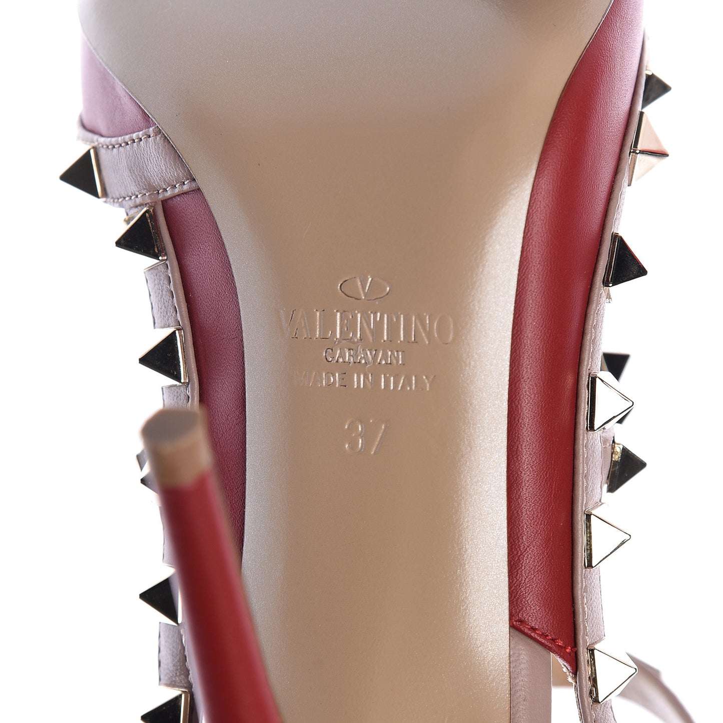 Calfskin Nappa Rockstud Ankle Strap 100mm Pumps 37 Rosso Valentino Poudre