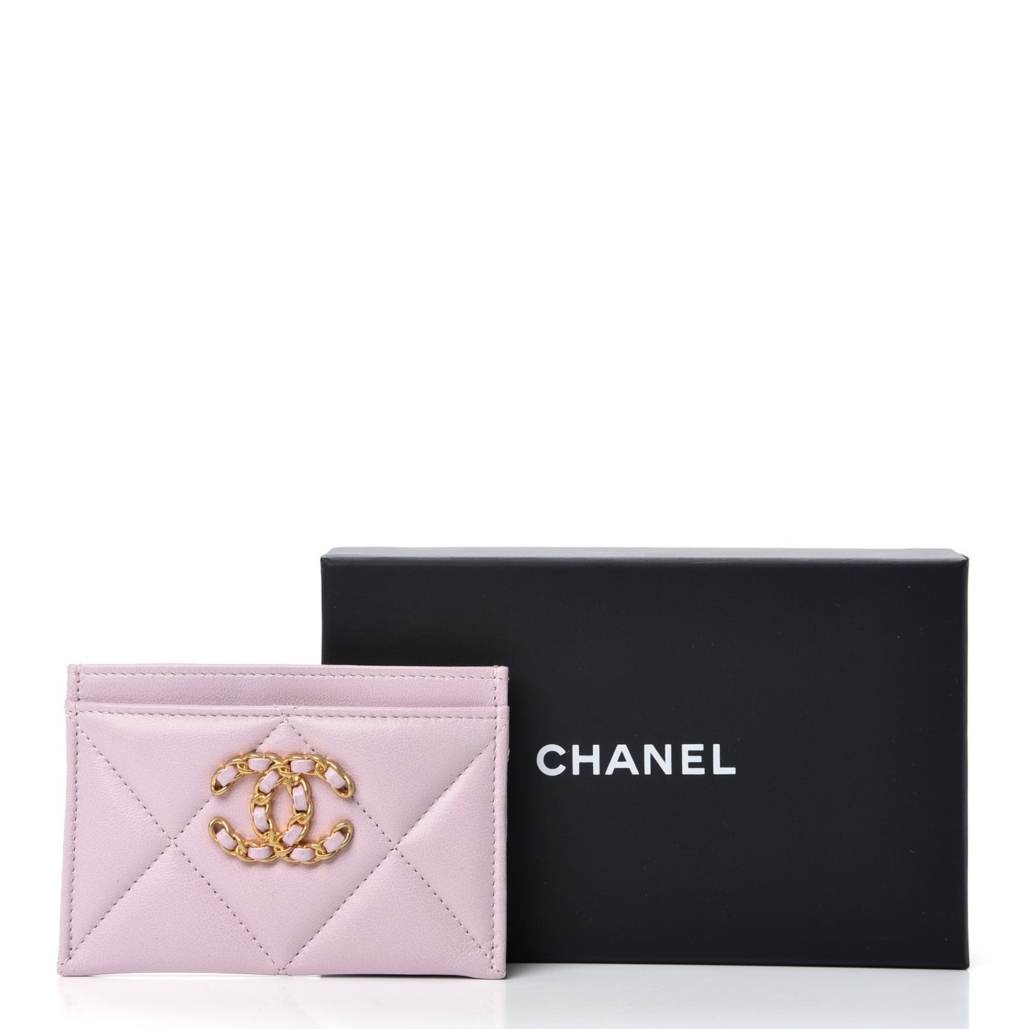 Lambskin Quilted Chanel 19 Card Holder Light Pink