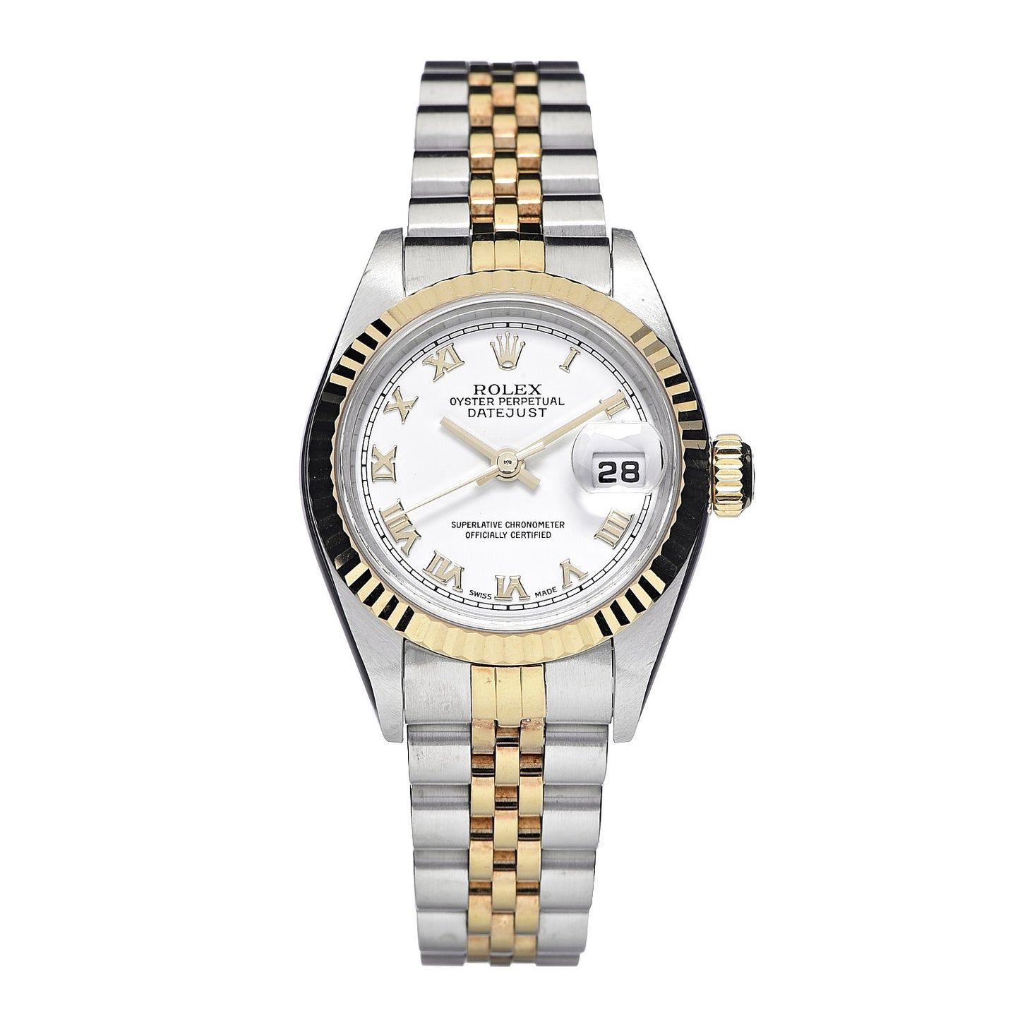 Stainless Steel 18K Yellow Gold 26mm Oyster Perpetual Datejust Watch White Roman 79173