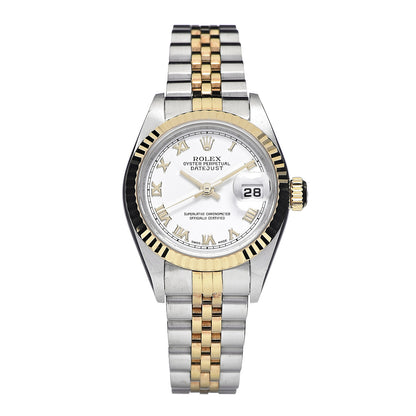 Rolex Stainless Steel 18K Yellow Gold 26mm Oyster Perpetual Datejust Watch White Roman 79173 1 of 7