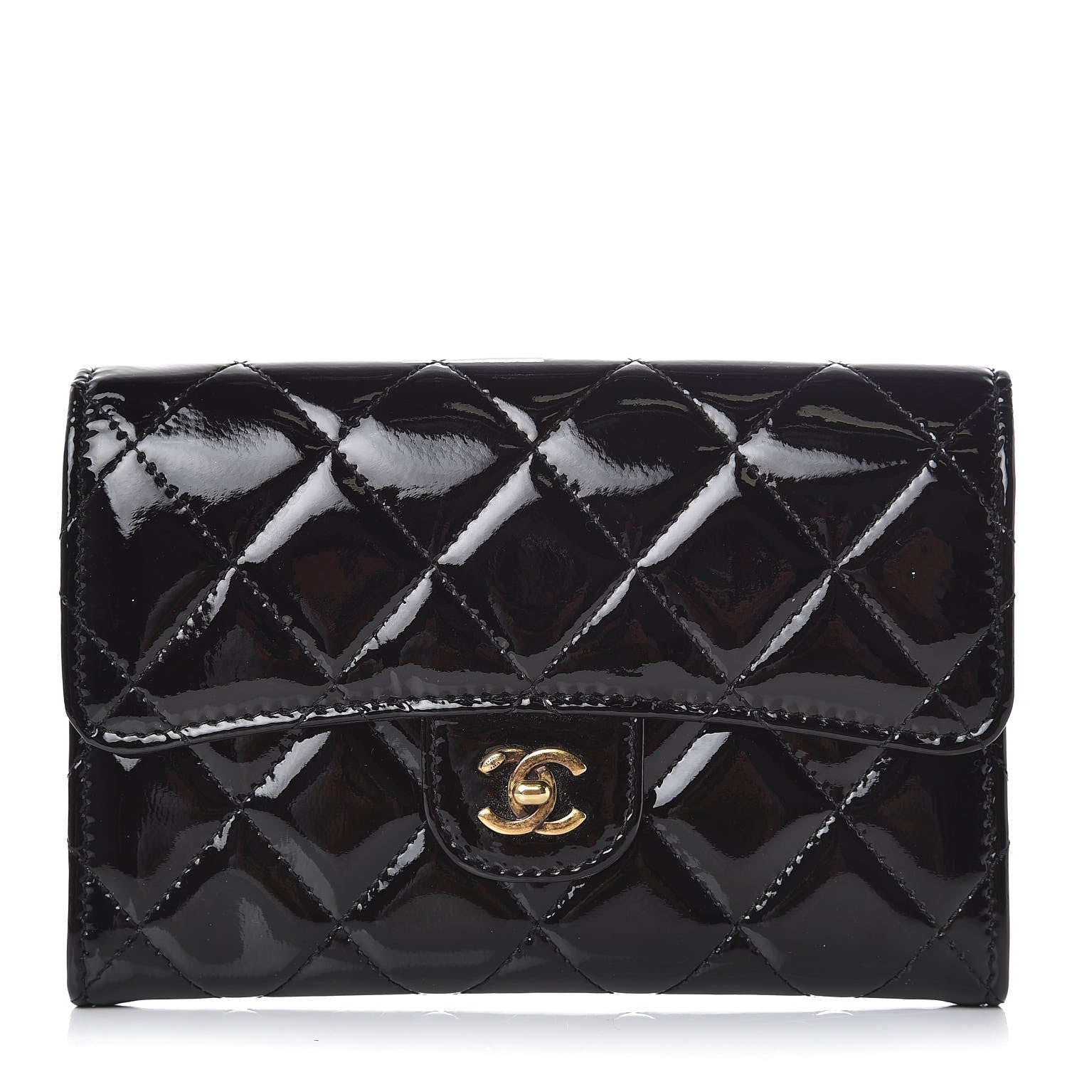 Chanel Patent Calfskin Quilted Small Flap Wallet Black 1 of 9