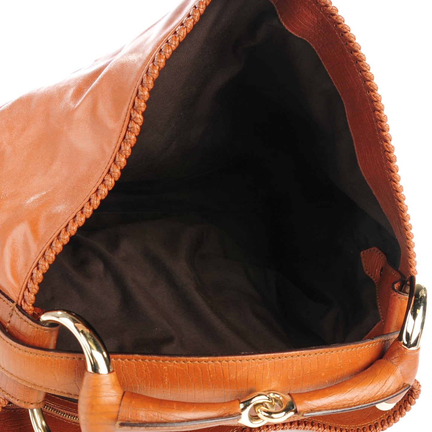 Calfskin Large Horsebit Chain Hobo Brown