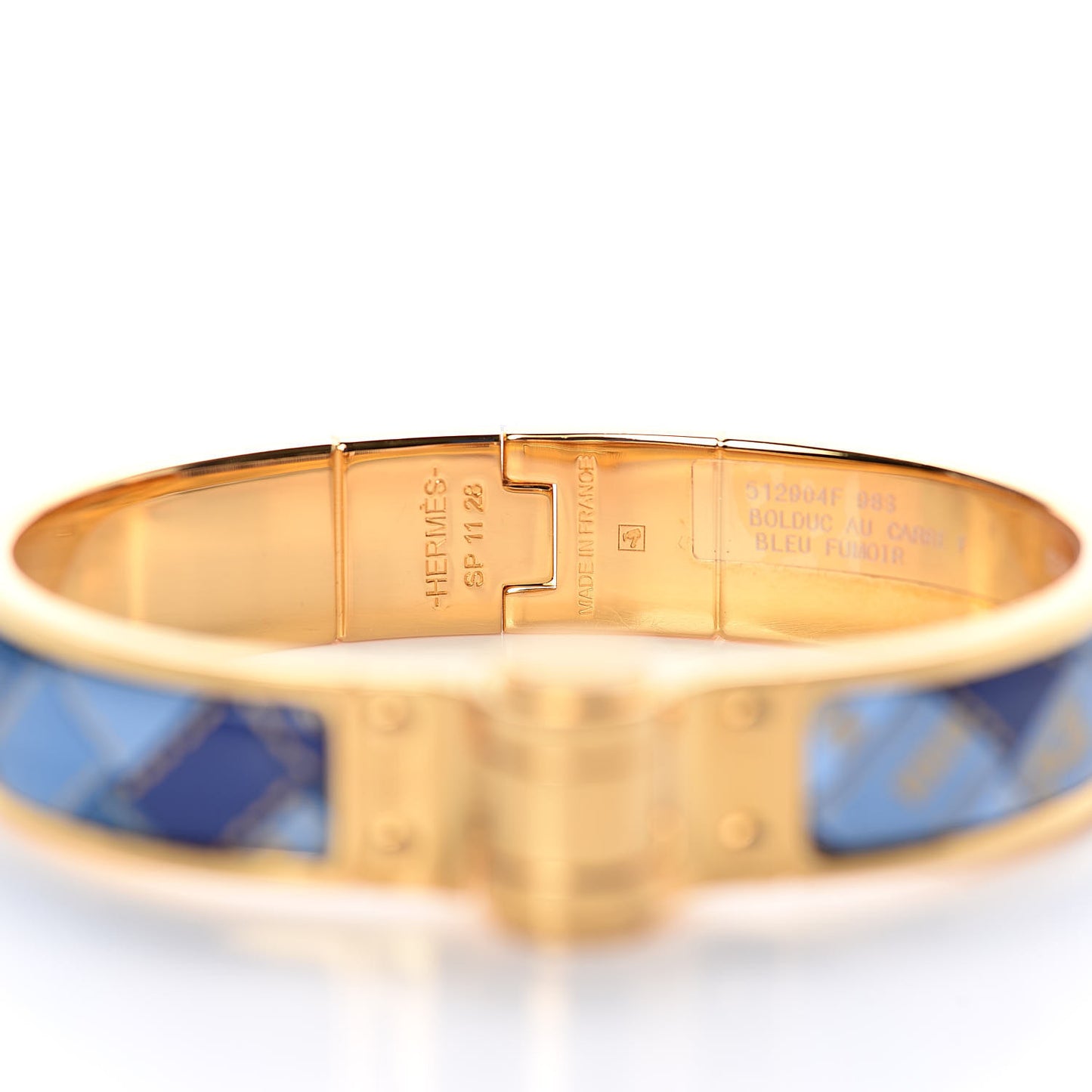 Enamel Printed Narrow Bolduc Au Carre Hinged Bracelet S Bleu Fumoir