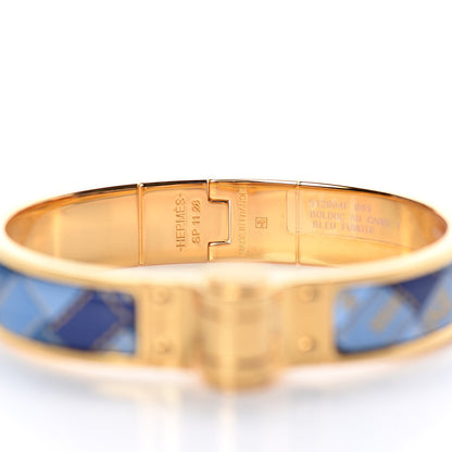 Hermes Enamel Printed Narrow Bolduc Au Carre Hinged Bracelet S Bleu Fumoir 5 of 5