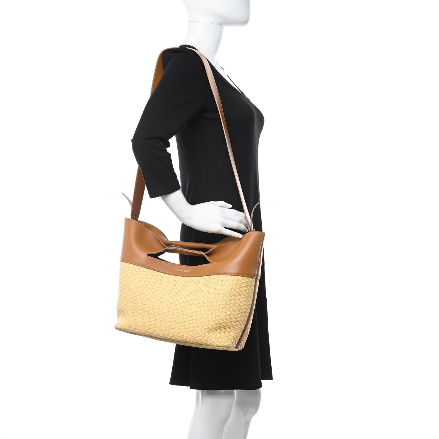 Alexander McQueen Raffia Calfskin Small The Bow Bag Natural Tan 2 of 8