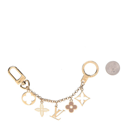 Louis Vuitton Brass Enamel Fleur De Monogram Bag Charm Chain Gold 2 of 4