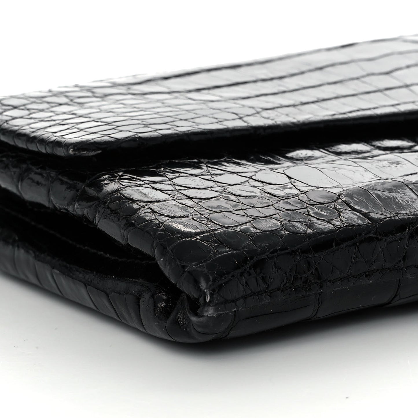 Crocodile Foldover Clutch Black