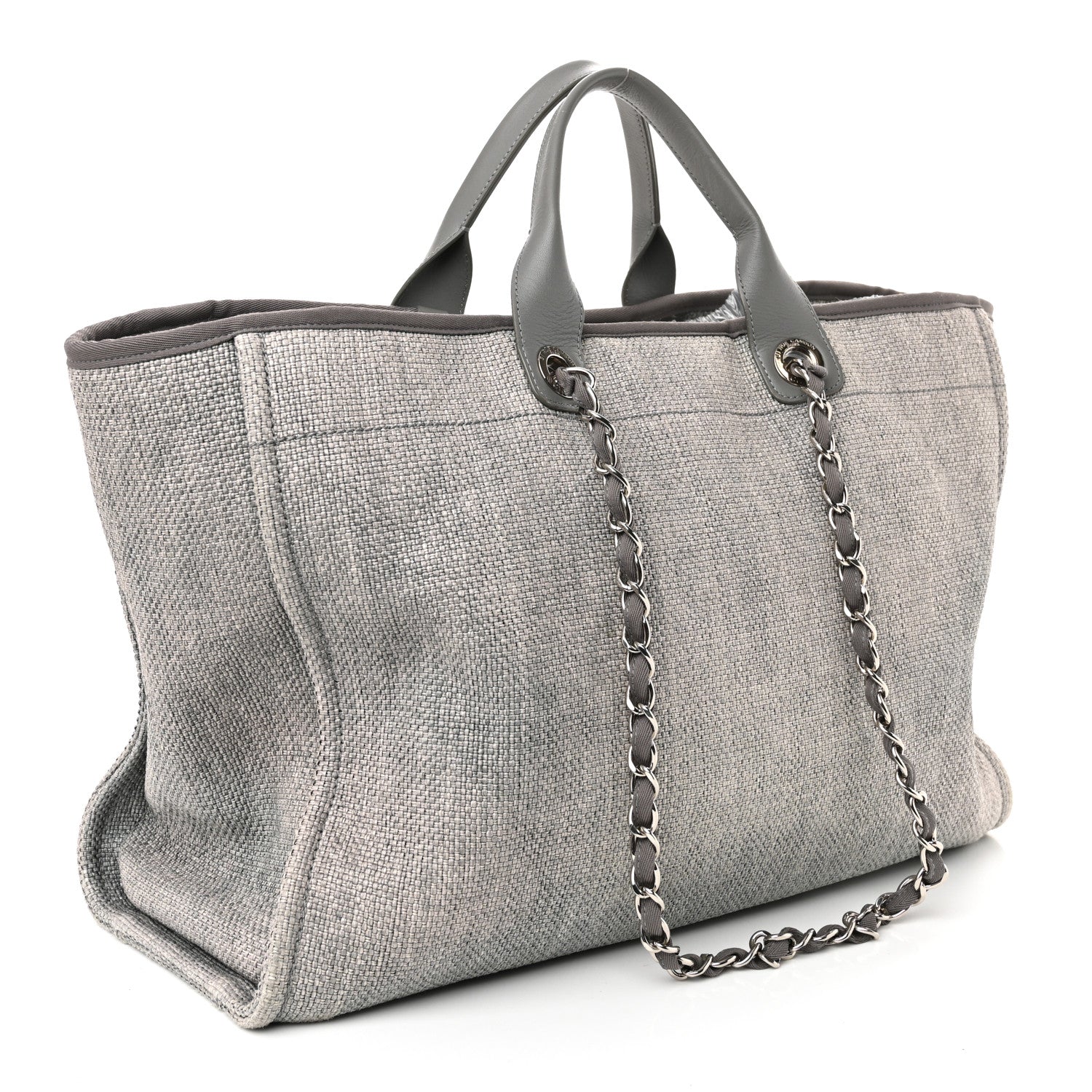 Chanel Woven Straw Raffia Large Deauville Tote Grey 3 of 10