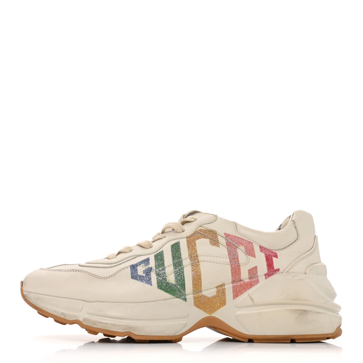 Calfskin Glitter Game Logo Womens Rhyton Sneakers 39 Mystic White