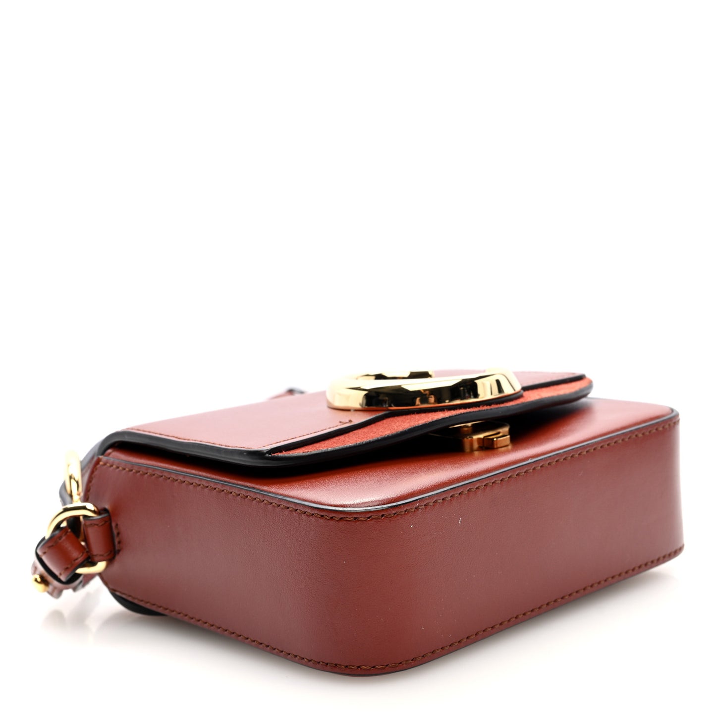 Shiny Calfskin Suede Mini C Double Carry Sepia Brown