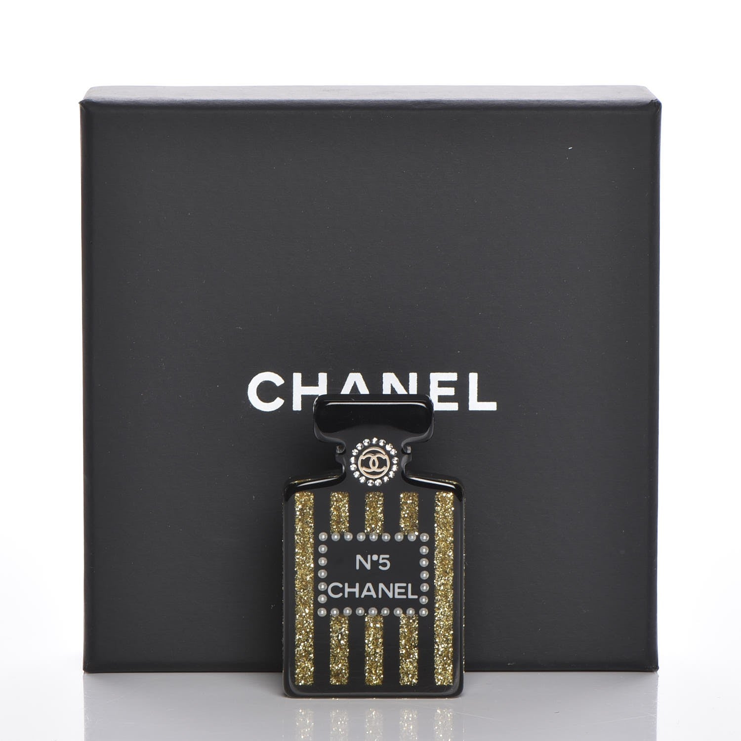 Chanel Resin Strass Perfume Bottle CC Brooch Black Gold 5 of 5