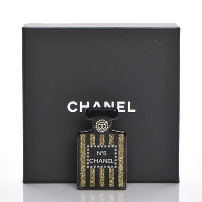 Chanel Resin Strass Perfume Bottle CC Brooch Black Gold 5 of 5