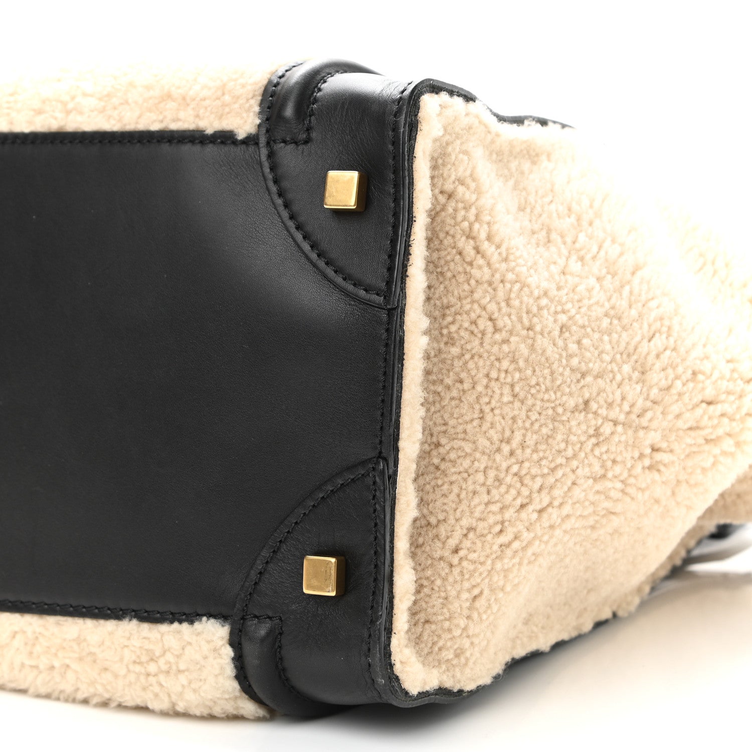 Celine Smooth Calfskin Shearling Bi-Color Mini Luggage Black Natural 10 of 12