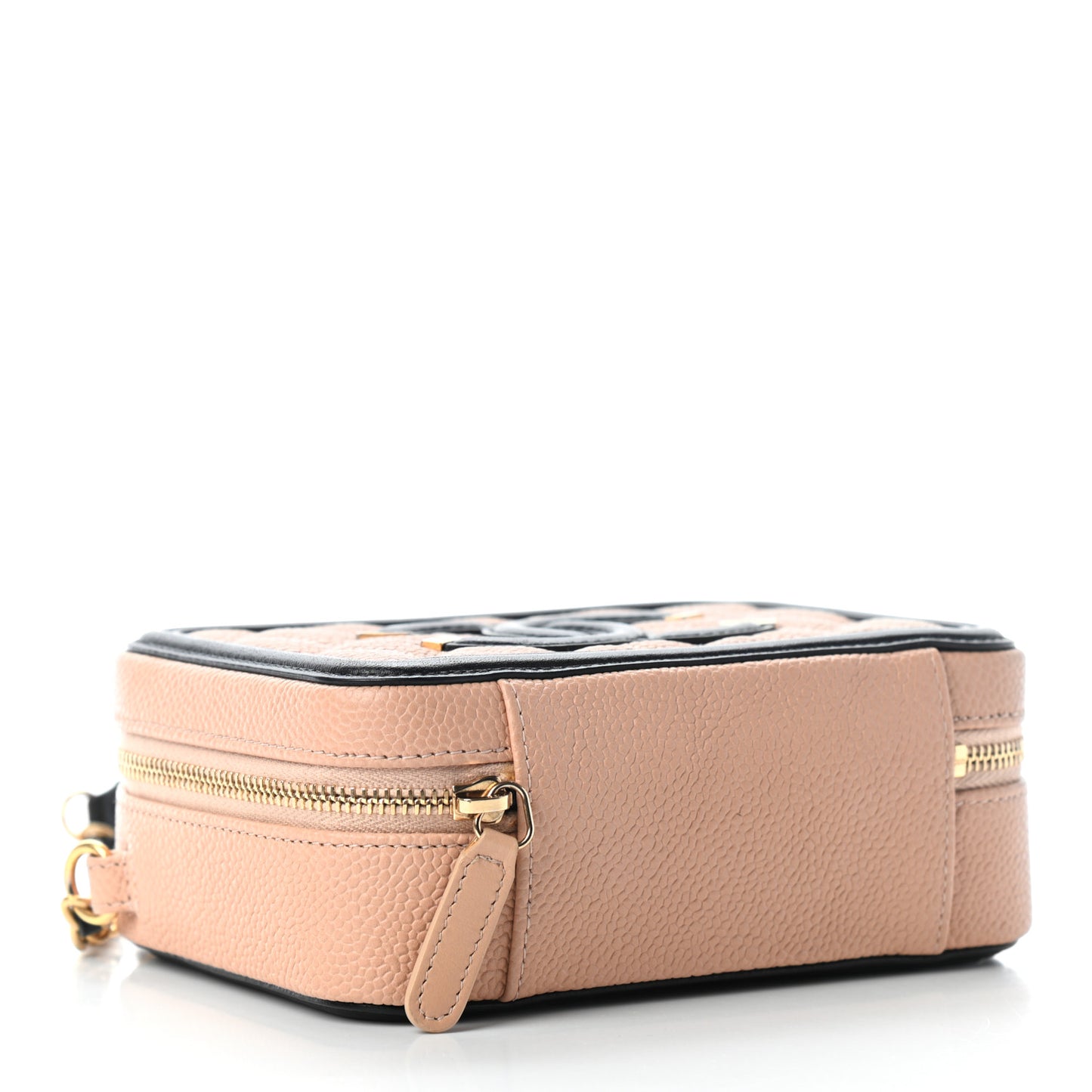 Caviar Quilted CC Filigree Vanity Clutch With Chain Beige Black