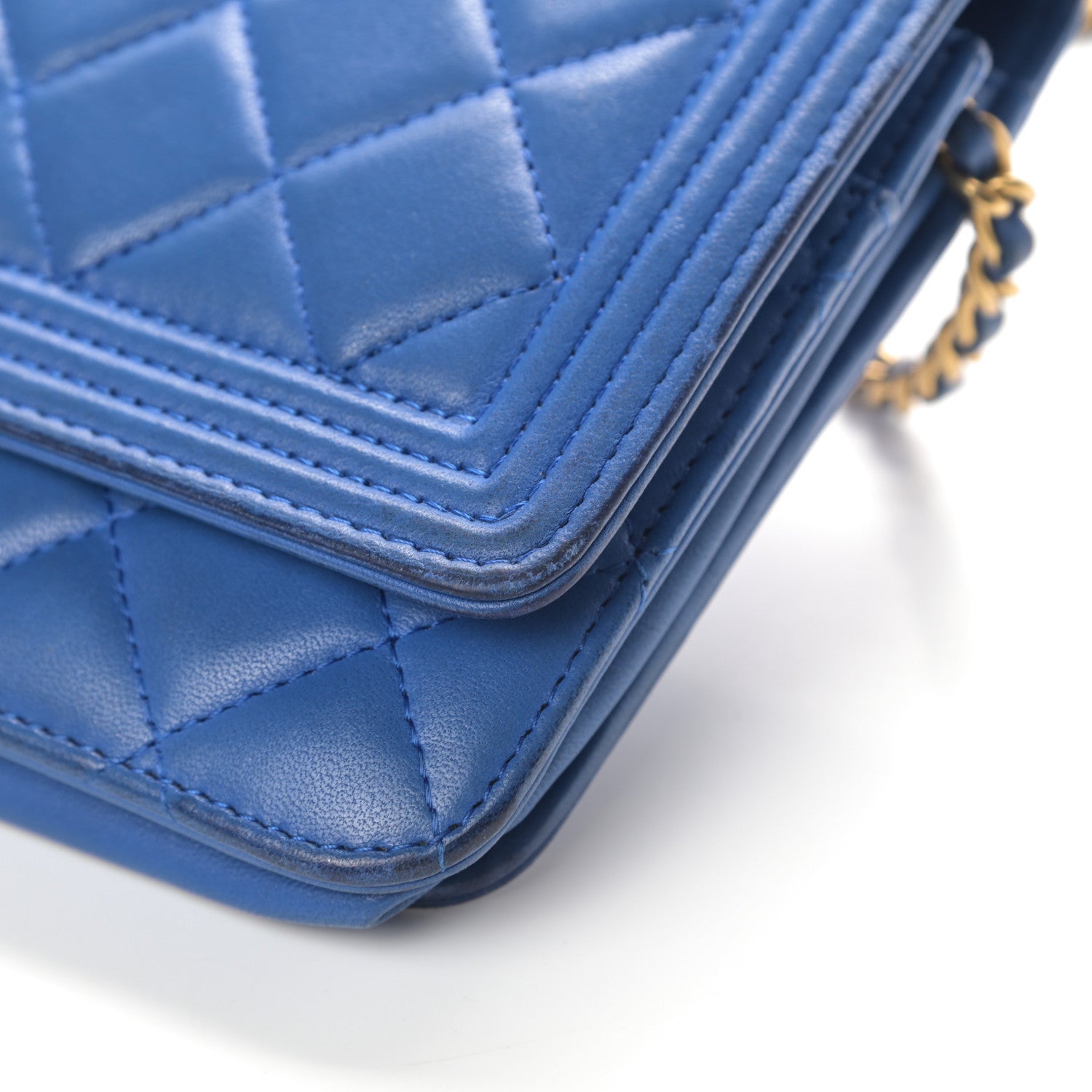Chanel Lambskin Quilted Boy Wallet On Chain WOC Blue 17 of 21
