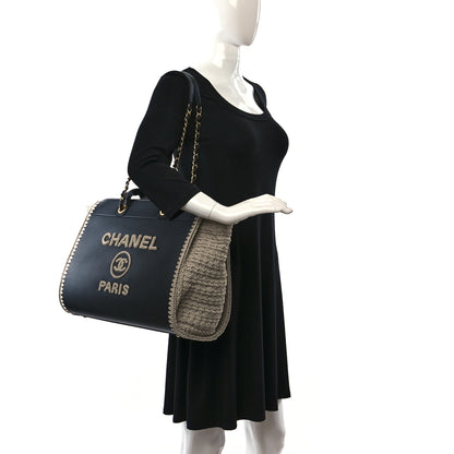 Chanel Calfskin Knit Medium Deauville Tote Black Beige 2 of 9