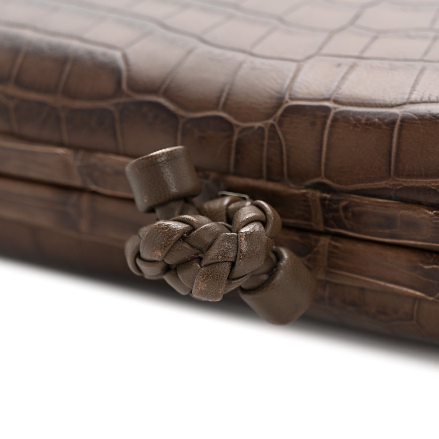Crocodile Stretch Knot Clutch Brown