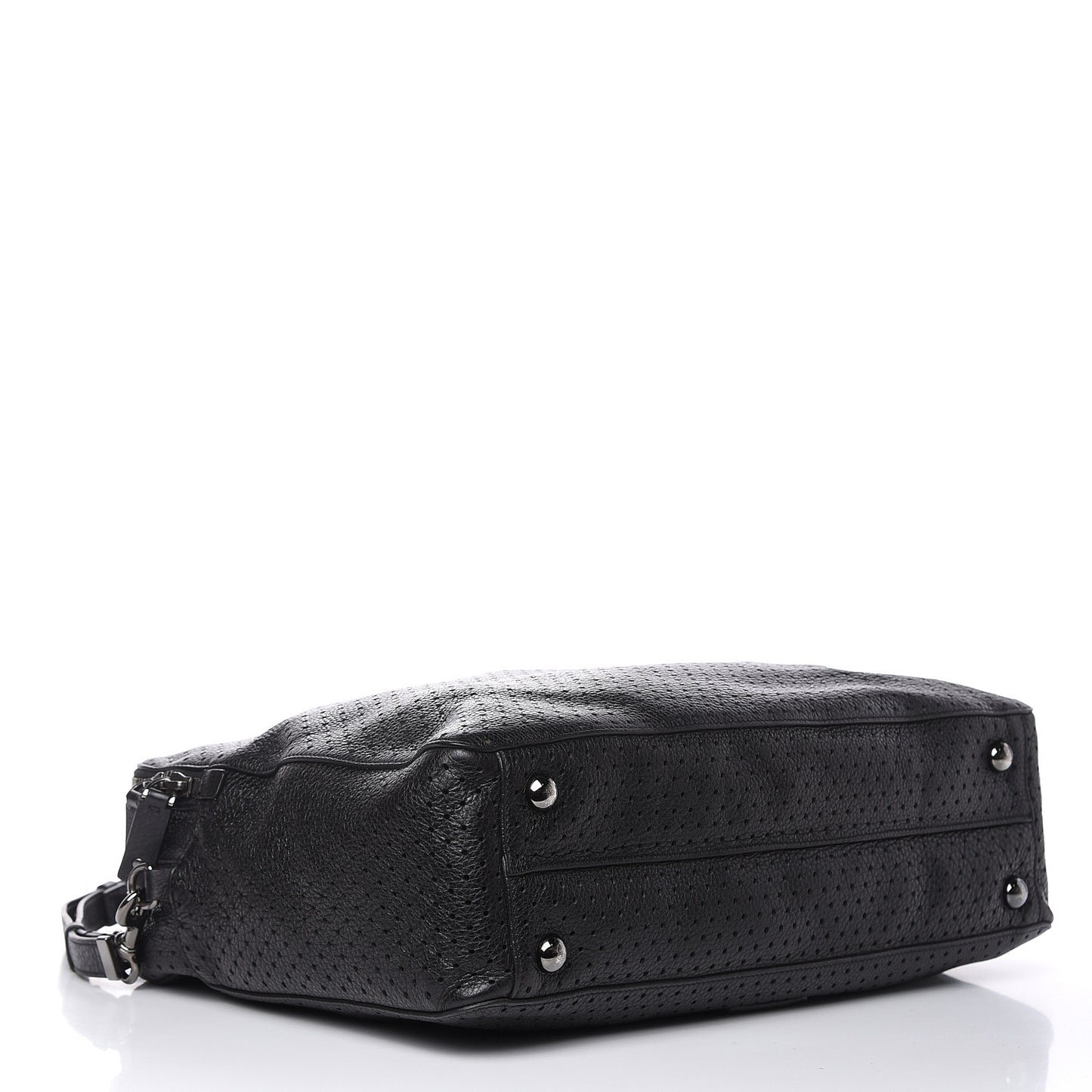 Calfskin Perforated Rockstud Large Travel Briefcase Black