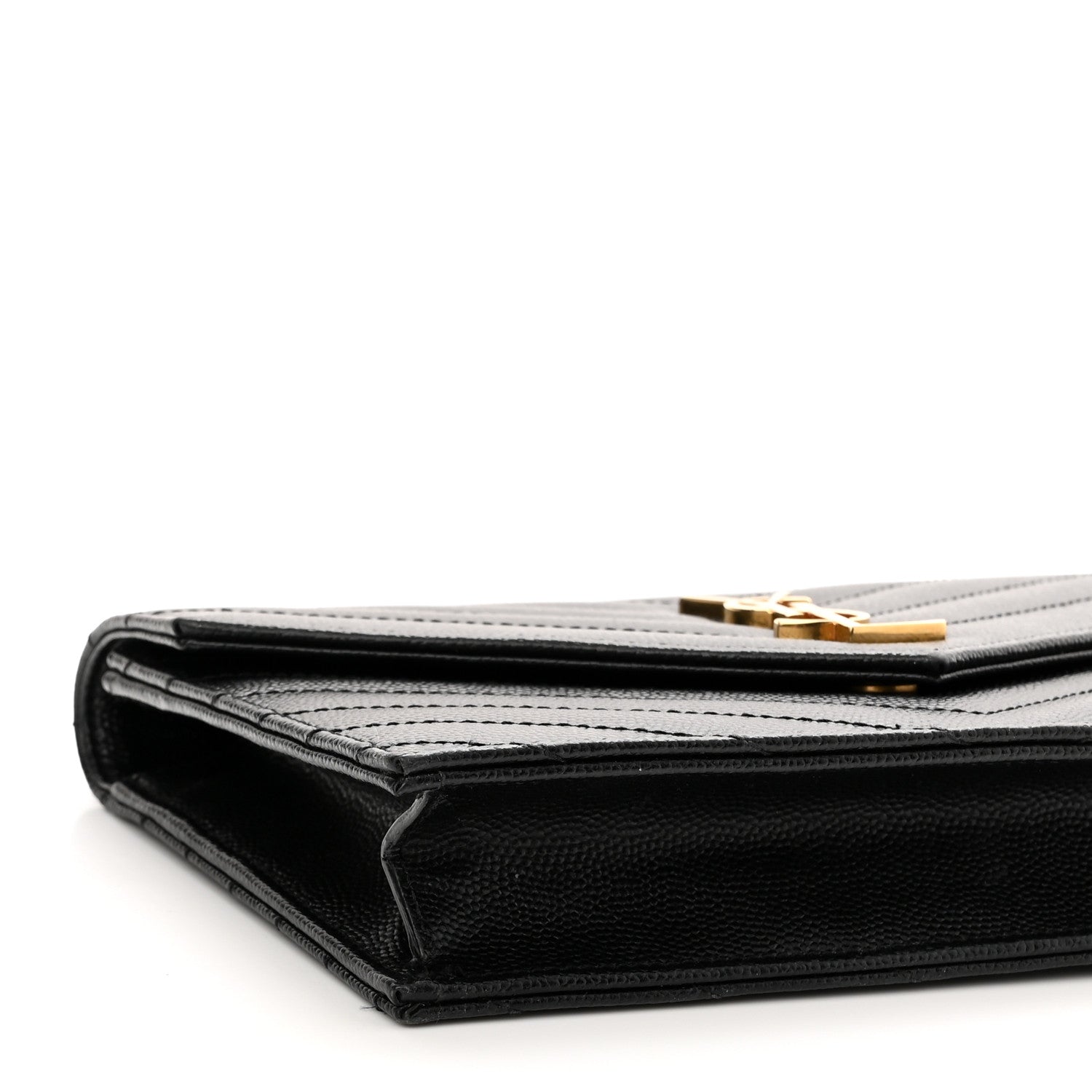 Saint Laurent Grain De Poudre Matelasse Chevron Monogram Envelope Chain Wallet Black 9 of 10