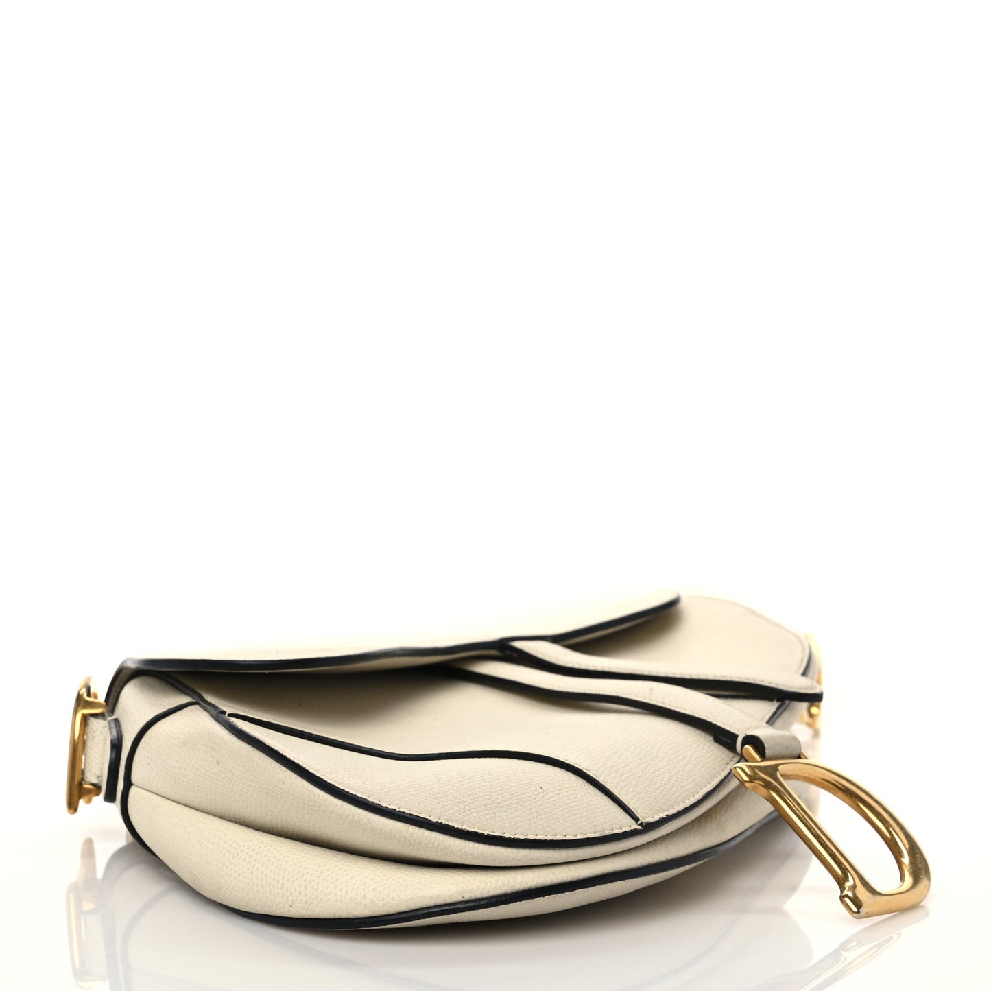 Grained Calfskin Mini Saddle Bag White