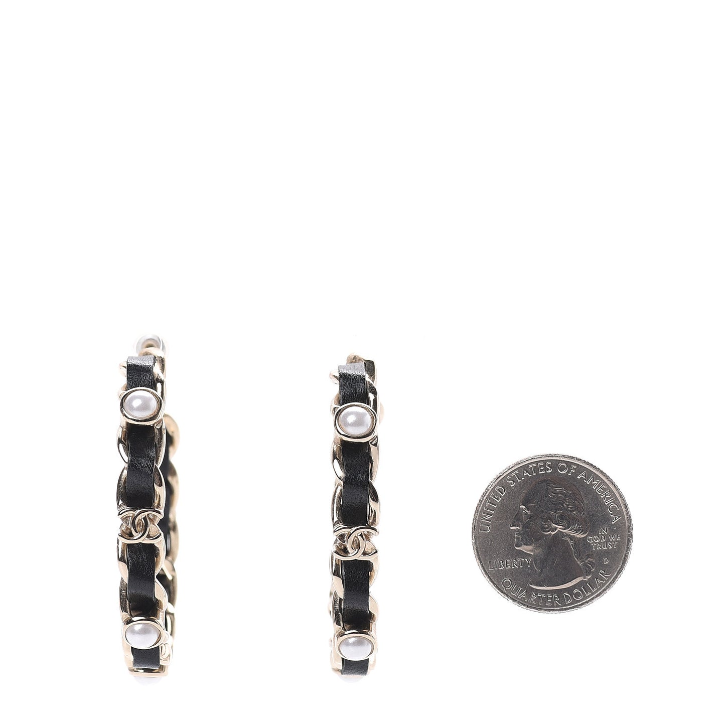 Lambskin Pearl More Is More CC Chain Hoop Earrings Gold Black