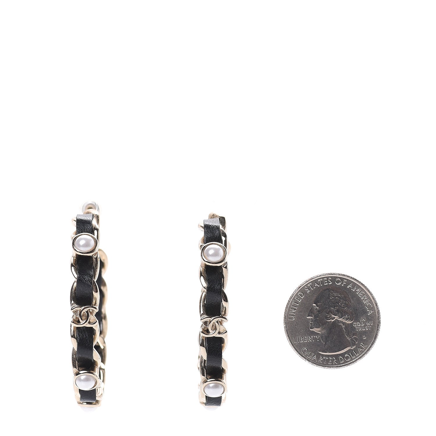 Chanel Lambskin Pearl More Is More CC Chain Hoop Earrings Gold Black 2 of 5