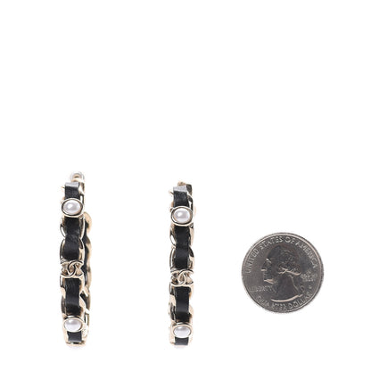 Chanel Lambskin Pearl More Is More CC Chain Hoop Earrings Gold Black 2 of 5