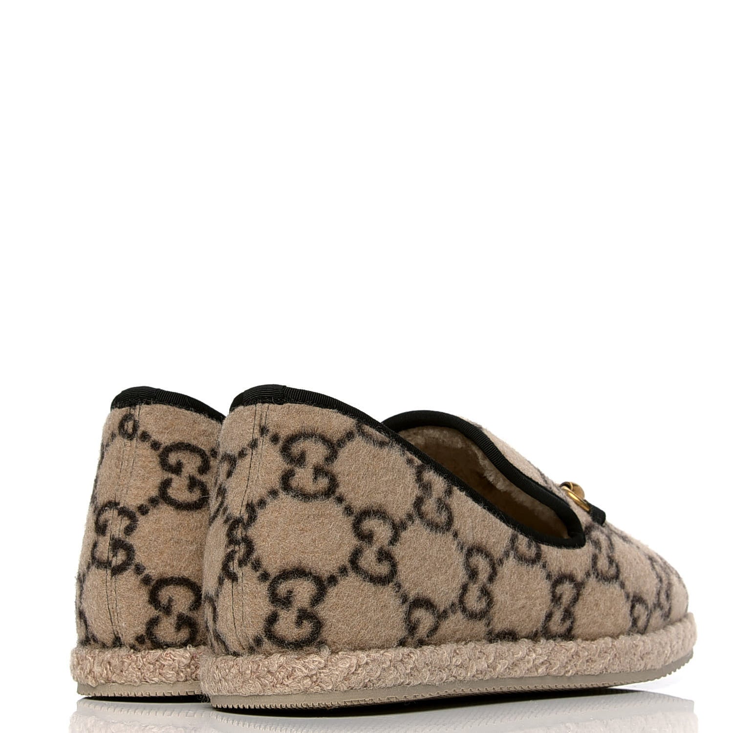 Gucci Covered Wool GG Monogram Mens Fria Horsebit Loafers 7.5 Beige Ebony Black Butterscotch 3 of 4