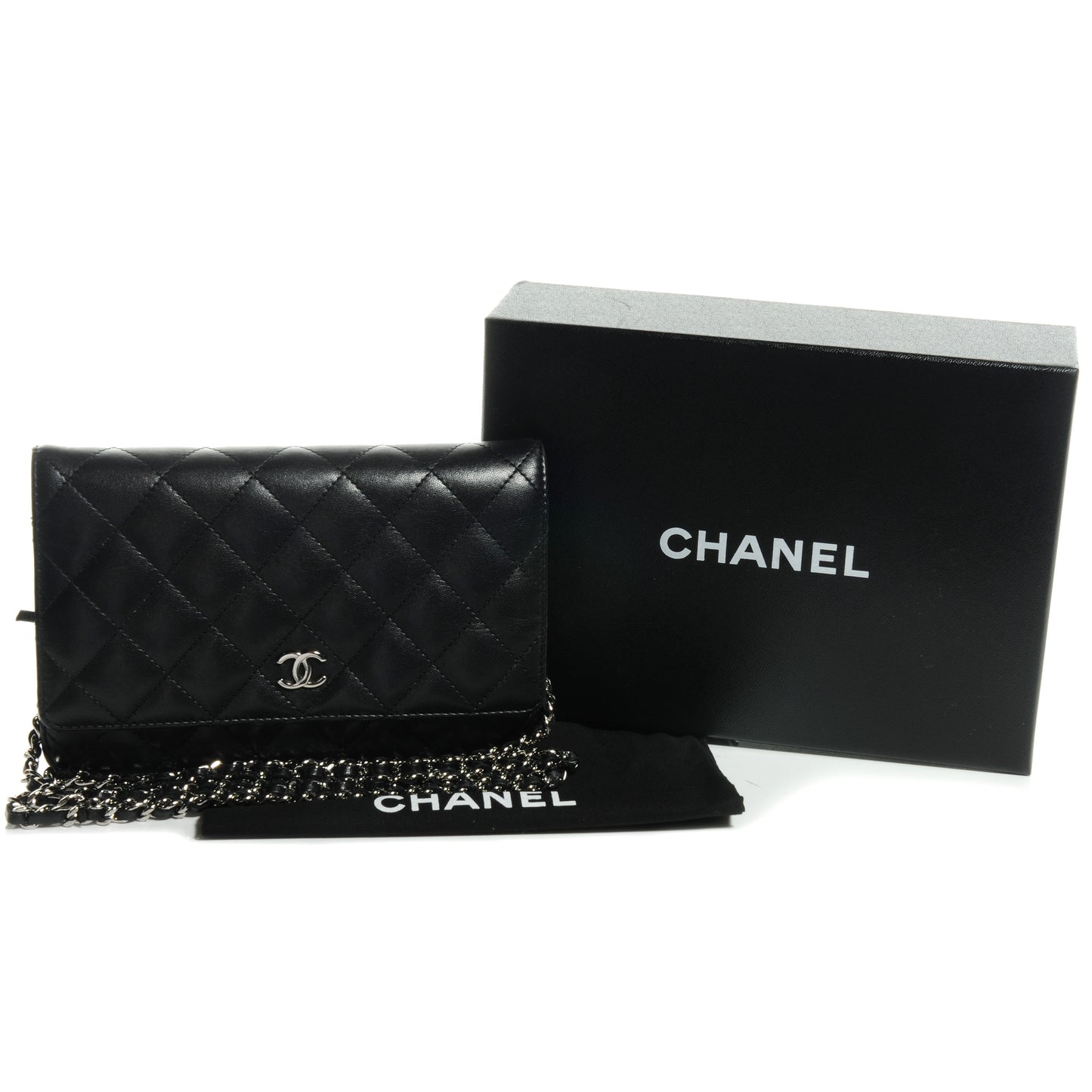 Lambskin Quilted Wallet On Chain WOC Black