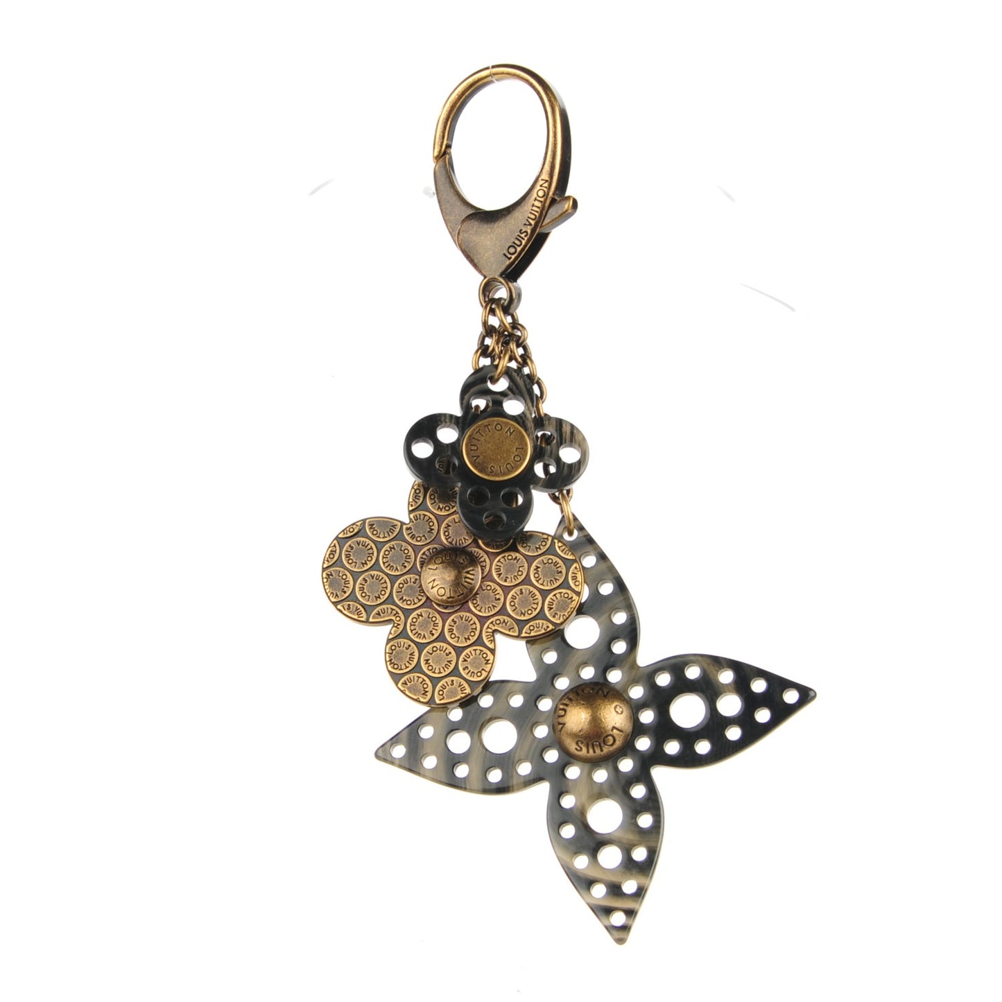 Antiqued Brass Resin Rock Flower Bag Charm