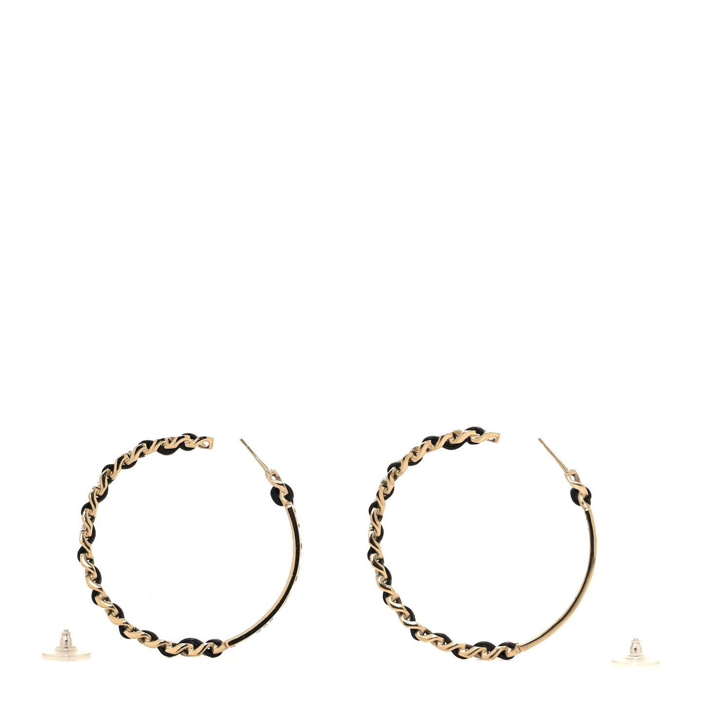 Metal Lambskin CC Crystal Chain Hoop Earrings Gold Black