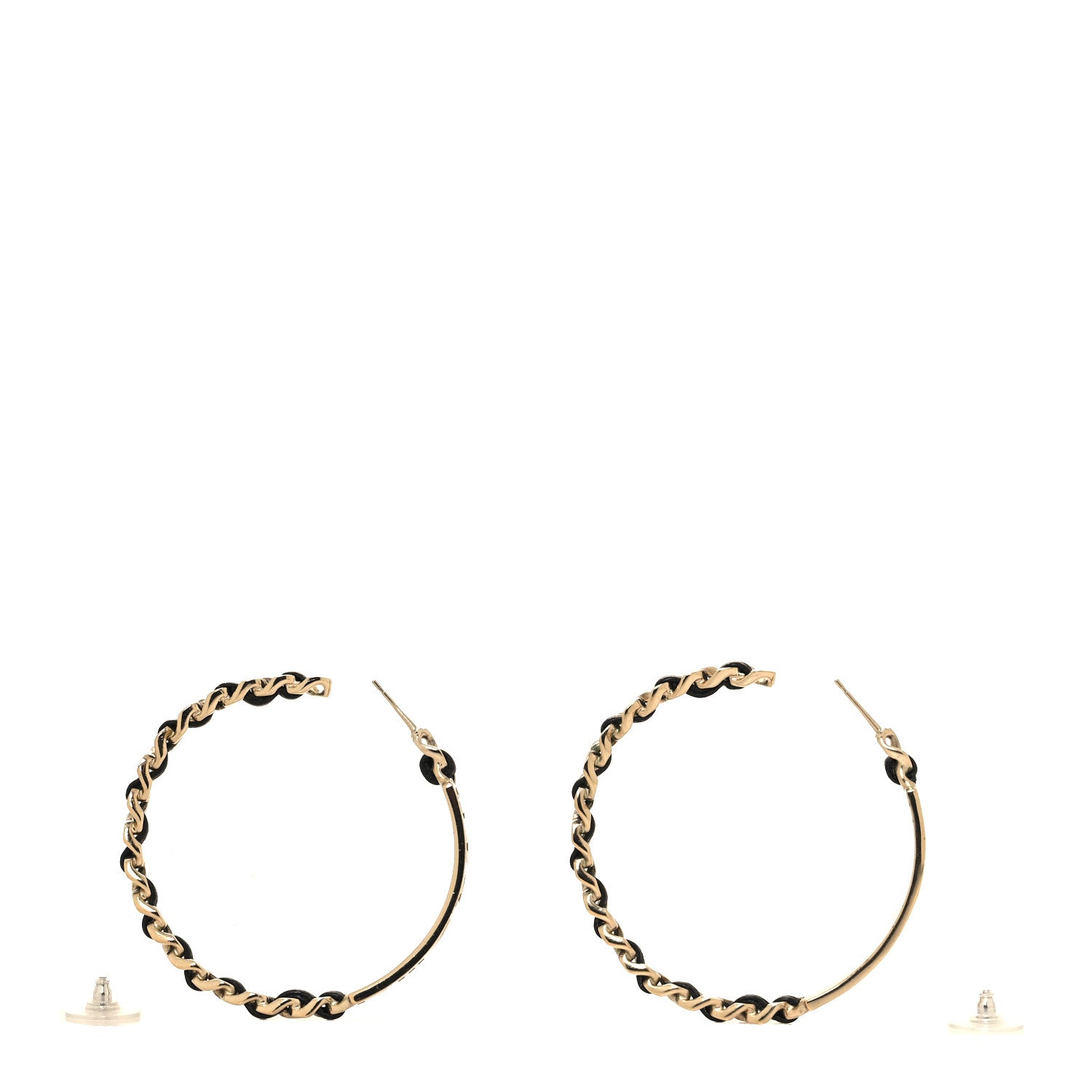 Chanel Metal Lambskin CC Crystal Chain Hoop Earrings Gold Black 3 of 4