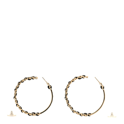 Chanel Metal Lambskin CC Crystal Chain Hoop Earrings Gold Black 3 of 4