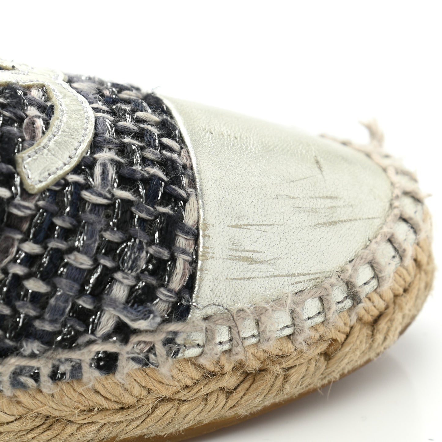 Metallic Tweed Lambskin CC Espadrilles 39 Blue Black Silver