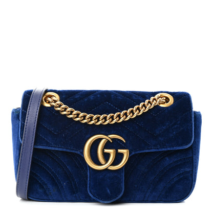 Gucci Velvet Matelasse Mini GG Marmont Shoulder Bag Cobalt Blue 1 of 14