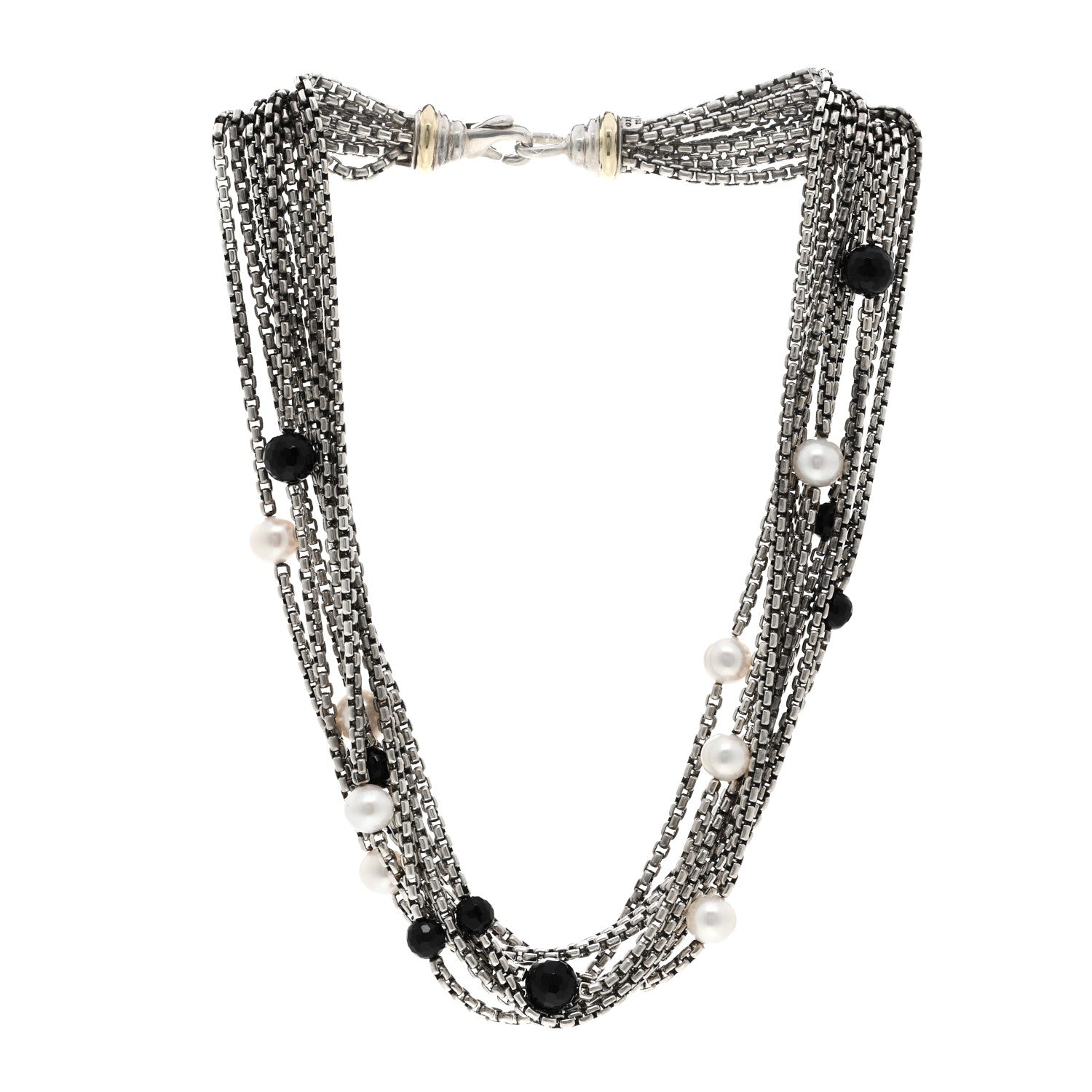 David Yurman Sterling Silver 18K Yellow Gold Pearl Black Onyx Multi Strand Necklace 3 of 4