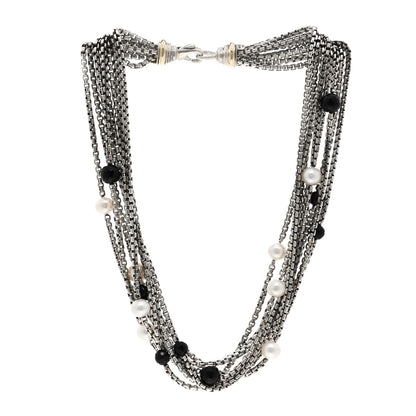 David Yurman Sterling Silver 18K Yellow Gold Pearl Black Onyx Multi Strand Necklace 3 of 4