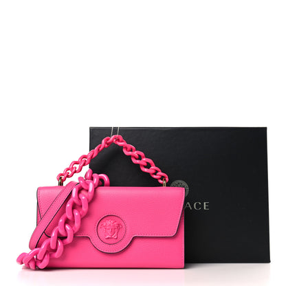 Versace Grained Calfskin La Medusa Wallet On Chain Fuchsia Pink Lilac 9 of 9
