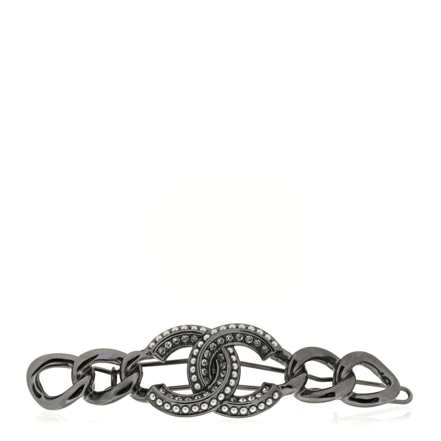 Chanel Crystal Chain CC Hair Clip Barrette Ruthenium 1 of 5