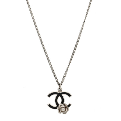 Chanel Enamel CC Camelia Necklace Silver Black 1 of 5