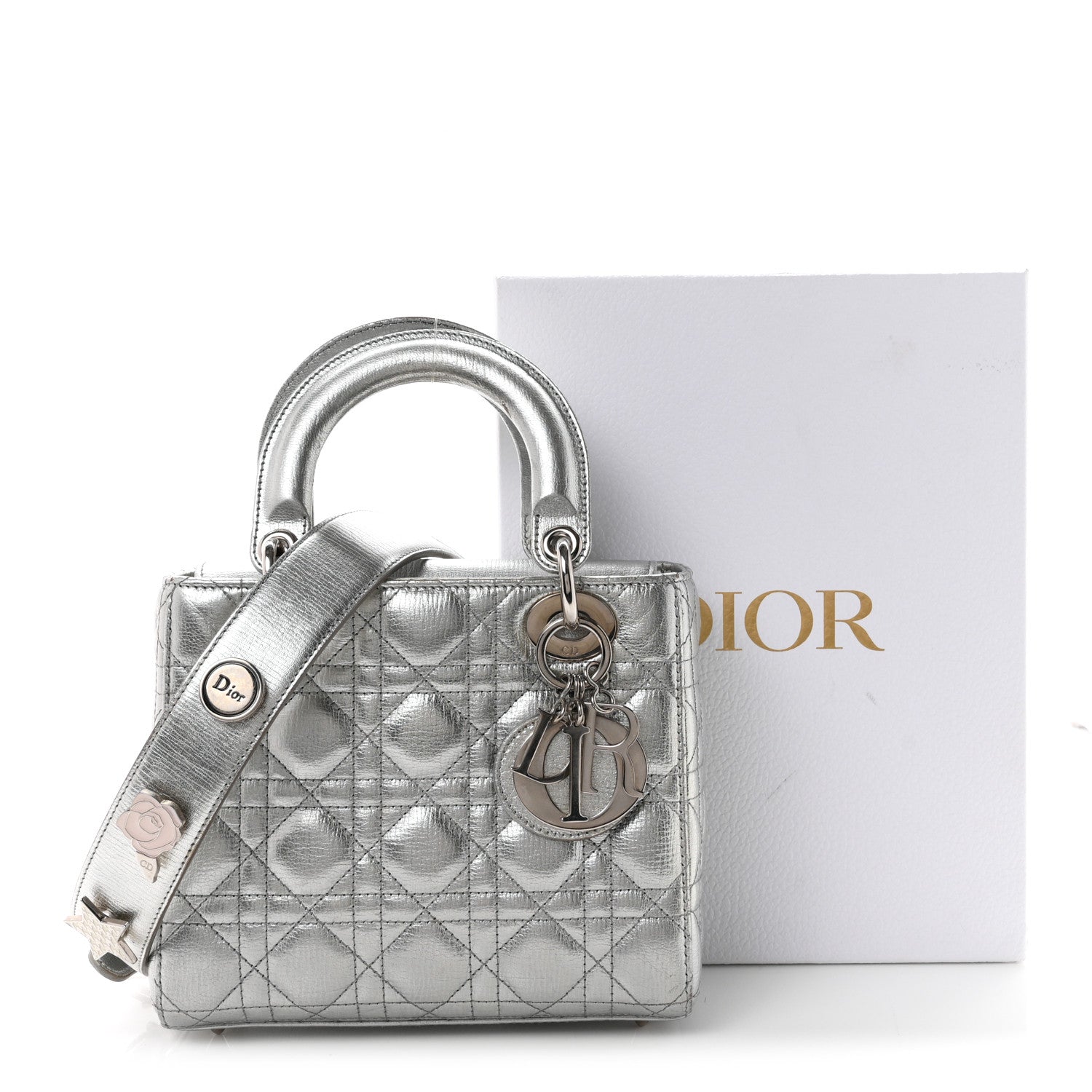 Christian Dior Metallic Grained Calfskin Cannage Small Lucky Badges My Lady Dior Silver 12 of 12