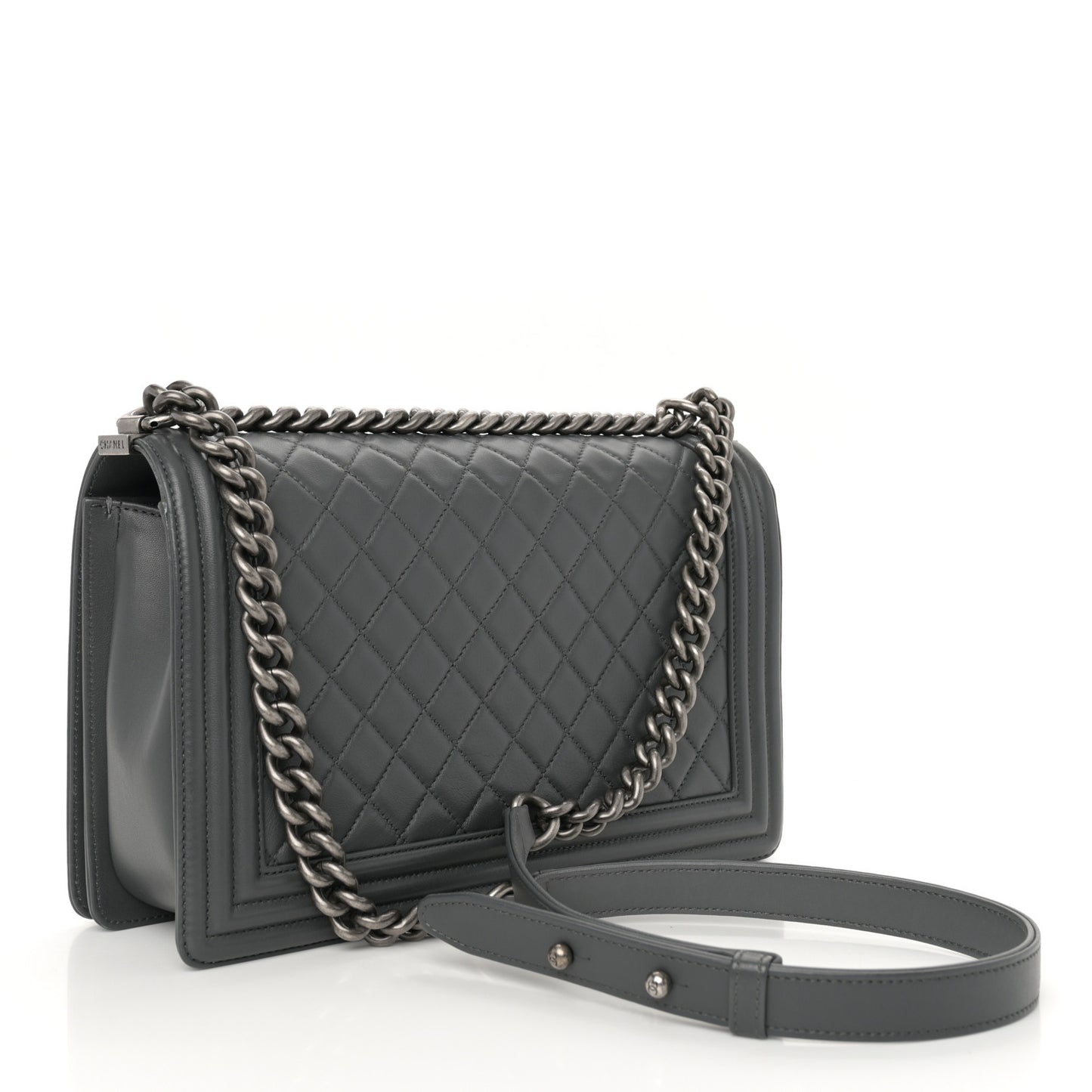 Lambskin Quilted New Medium Boy Flap Grey