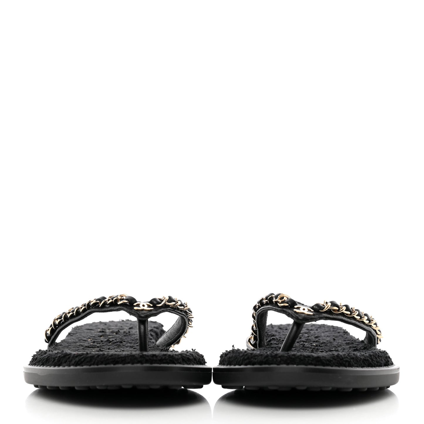 Lambskin CC Chain Thong Sandals 35 Black
