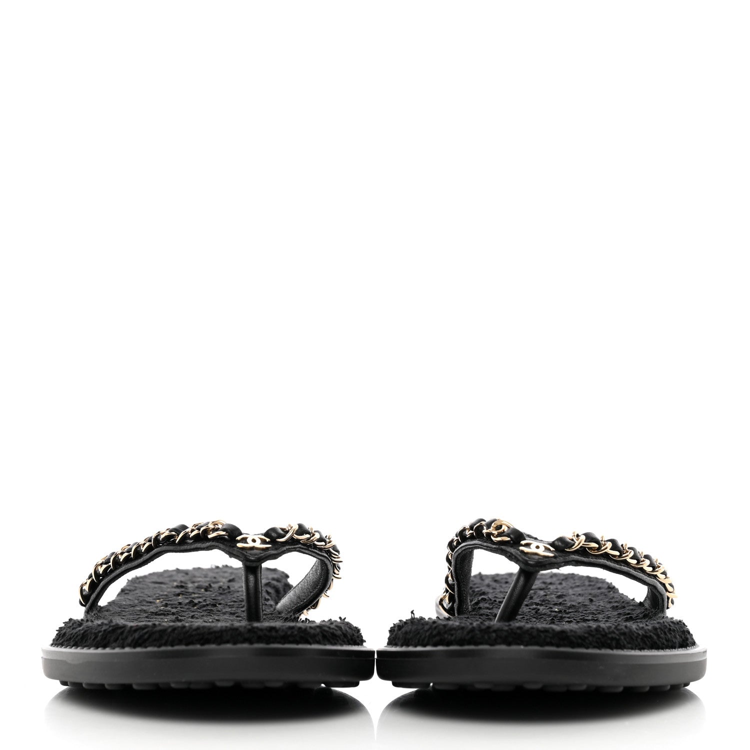 Chanel Lambskin CC Chain Thong Sandals 35 Black 2 of 12