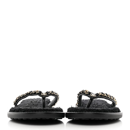Chanel Lambskin CC Chain Thong Sandals 35 Black 2 of 12