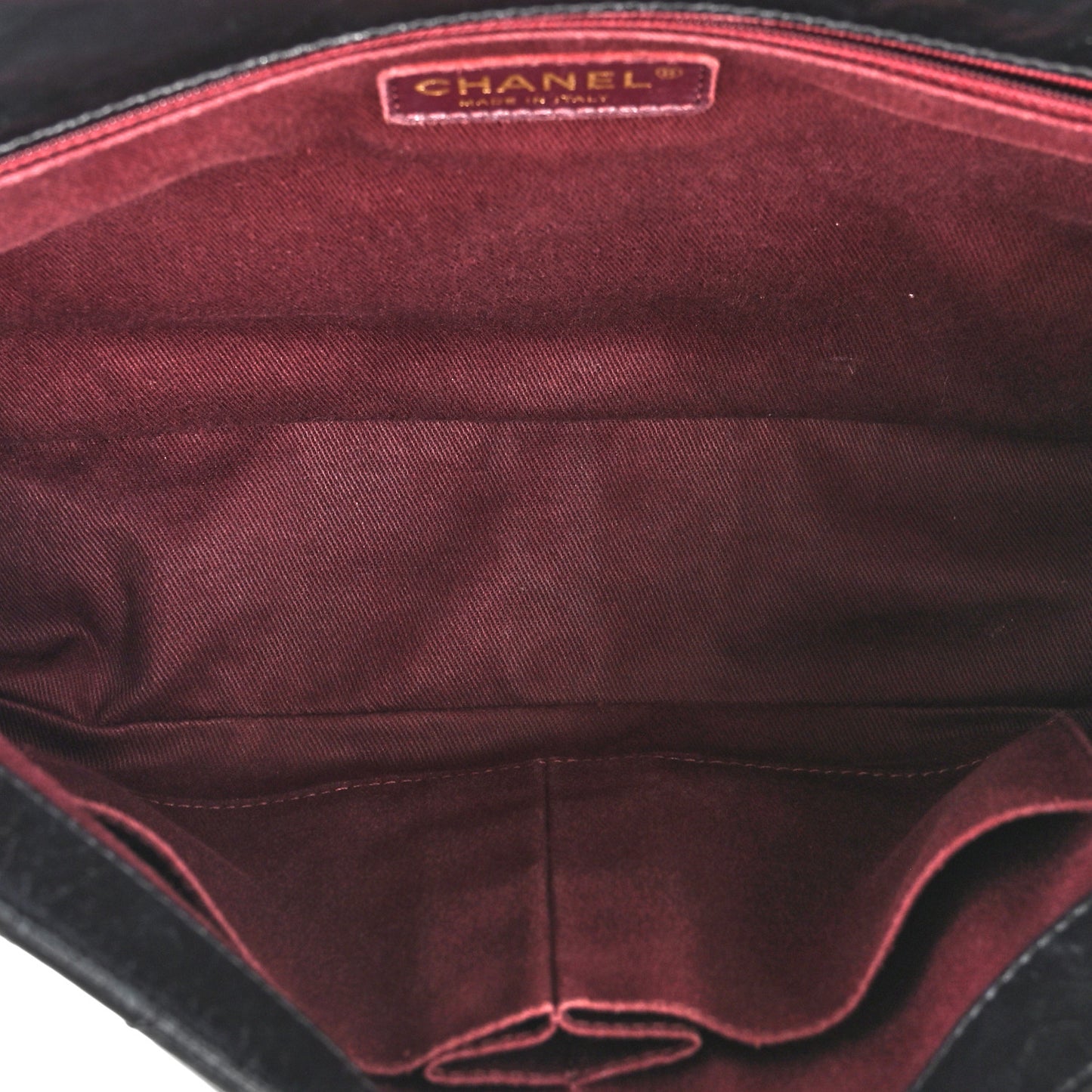 Glazed Calfskin Castle Rock Large Flap Black Burgundy