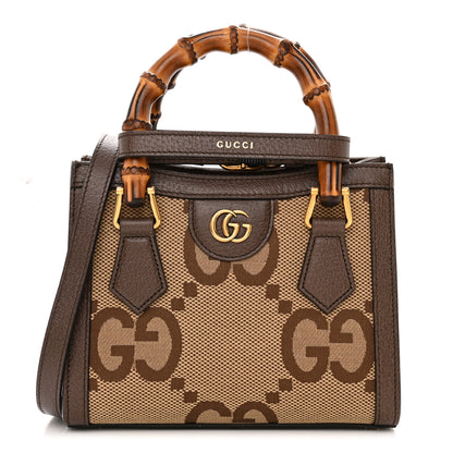 Gucci Monogram Jumbo GG Textured Dollar Calfskin Mini Diana Tote Bag Camel Ebony New Acero 1 of 10