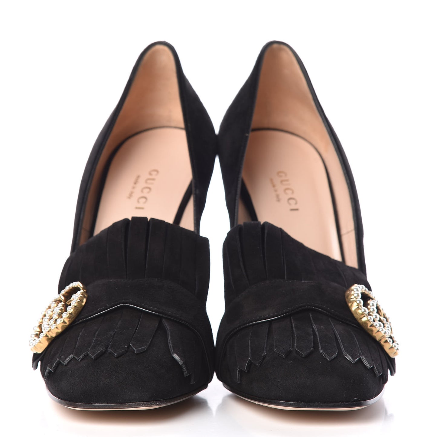 Kid Scamosciato Pearly GG Marmont Fringe 105mm Loafer Pumps 36.5 Black