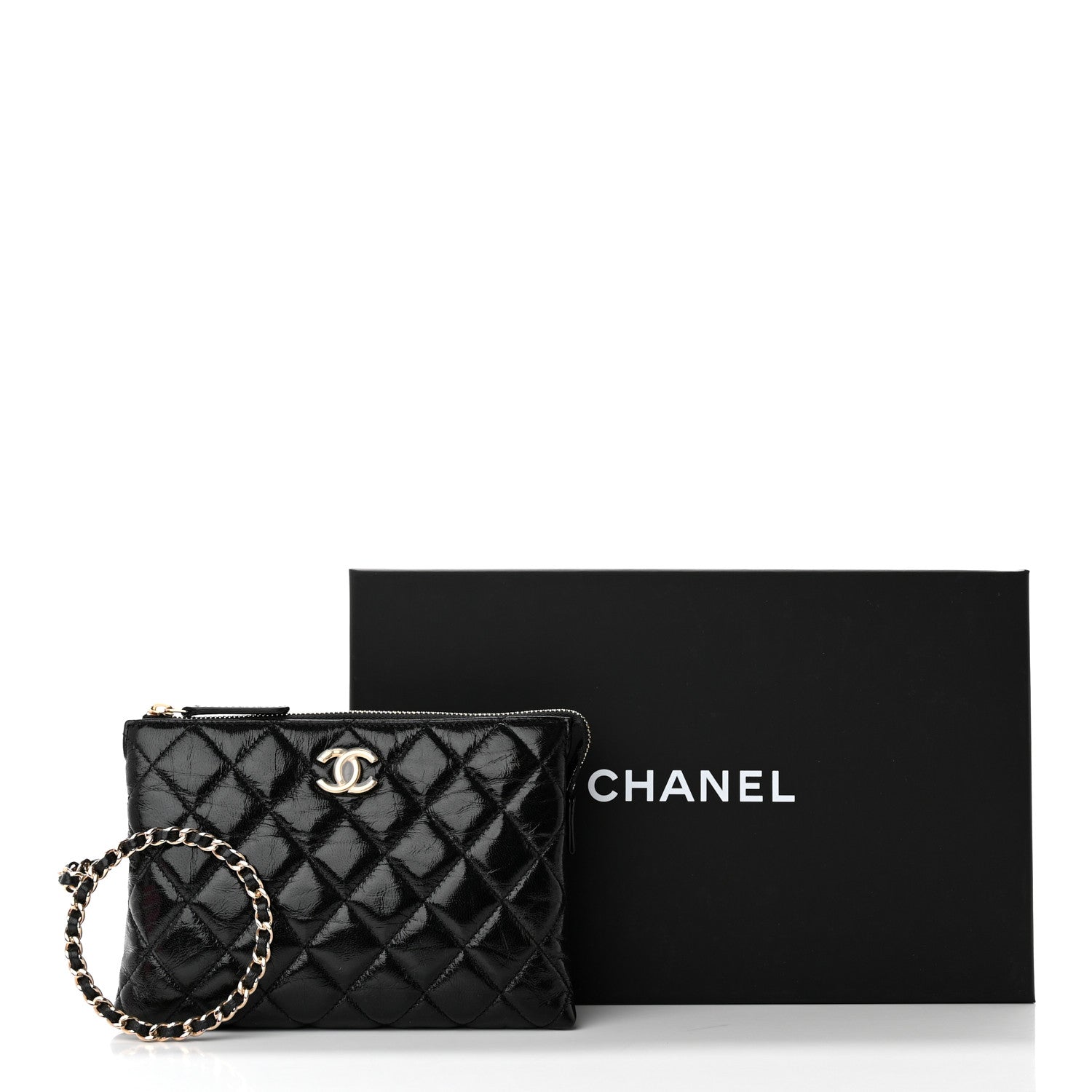 Chanel Shiny Crumpled Calfskin Quilted Clutch Bag Black 12 of 12