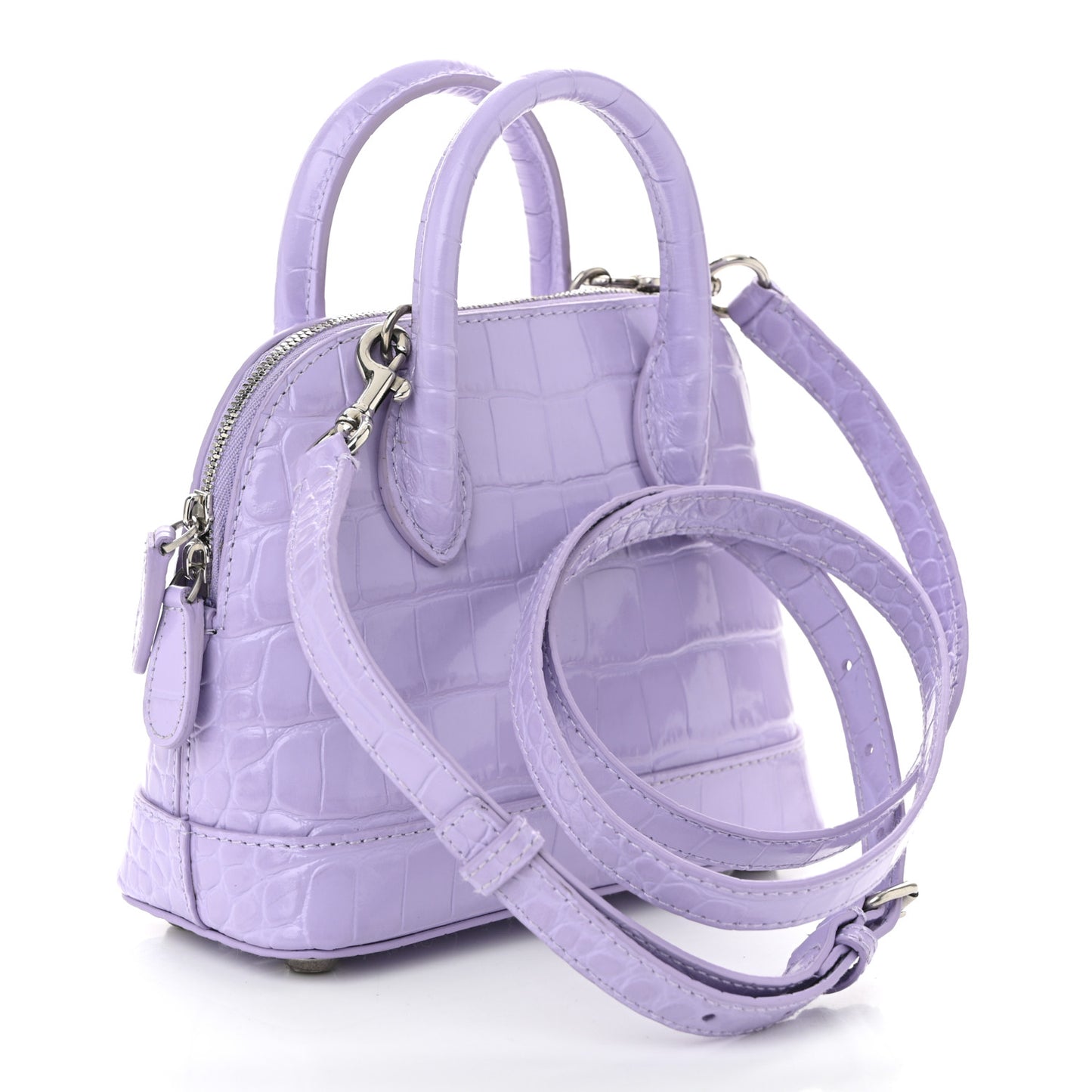 Shiny Calfskin Logo Crocodile Embossed XXS Ville Top Handle Bag Lilac White